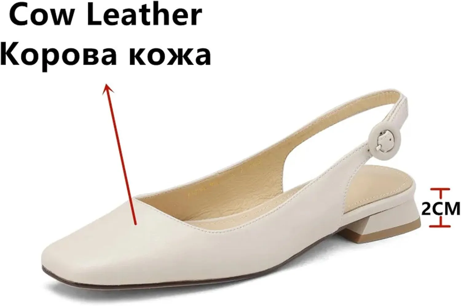Women's Square Toe Leather Slingbacks - Low Heels Spring Summer, Concise Fashion Sandals