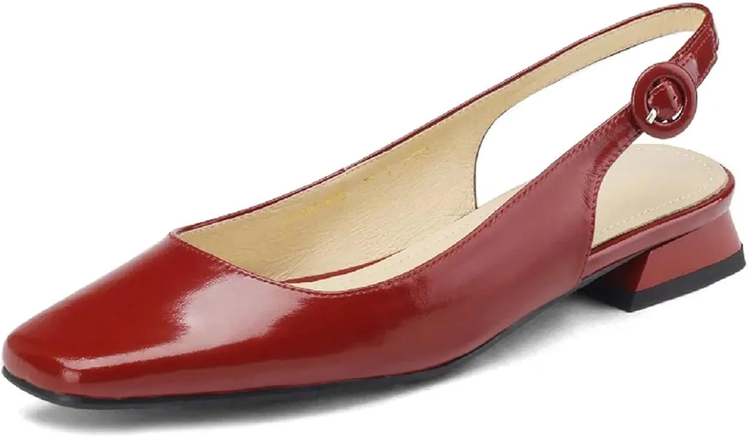 Women's Square Toe Leather Slingbacks - Low Heels Spring Summer, Concise Fashion Sandals