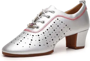Women's Standard Practice Social Dance Shoes Latin Dance Shoes Lace-Up Closed Toe Latin Modern Shoes Straight Rubber Sole 5Cm Heel