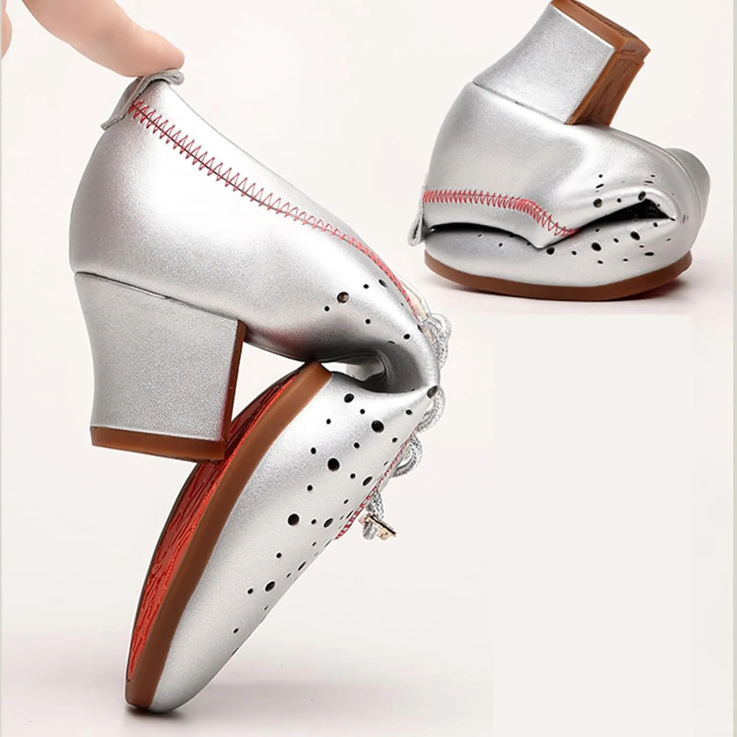 Women's Standard Practice Social Dance Shoes Latin Dance Shoes Lace-Up Closed Toe Latin Modern Shoes Straight Rubber Sole 5Cm Heel