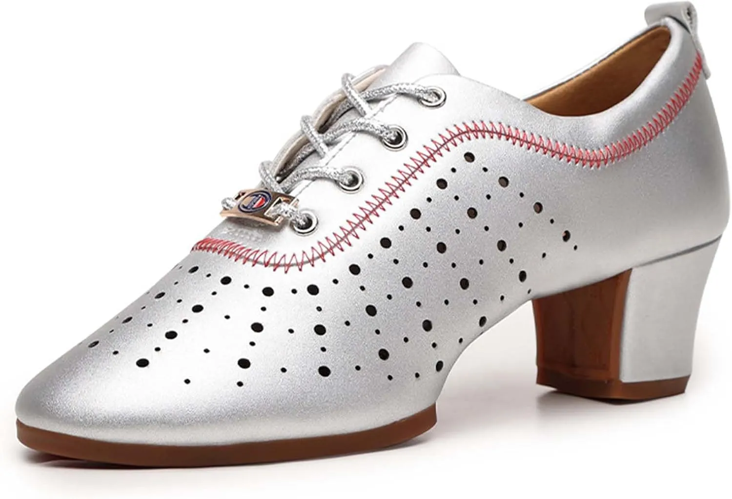 Women's Standard Practice Social Dance Shoes Latin Dance Shoes Lace-Up Closed Toe Latin Modern Shoes Straight Rubber Sole 5Cm Heel