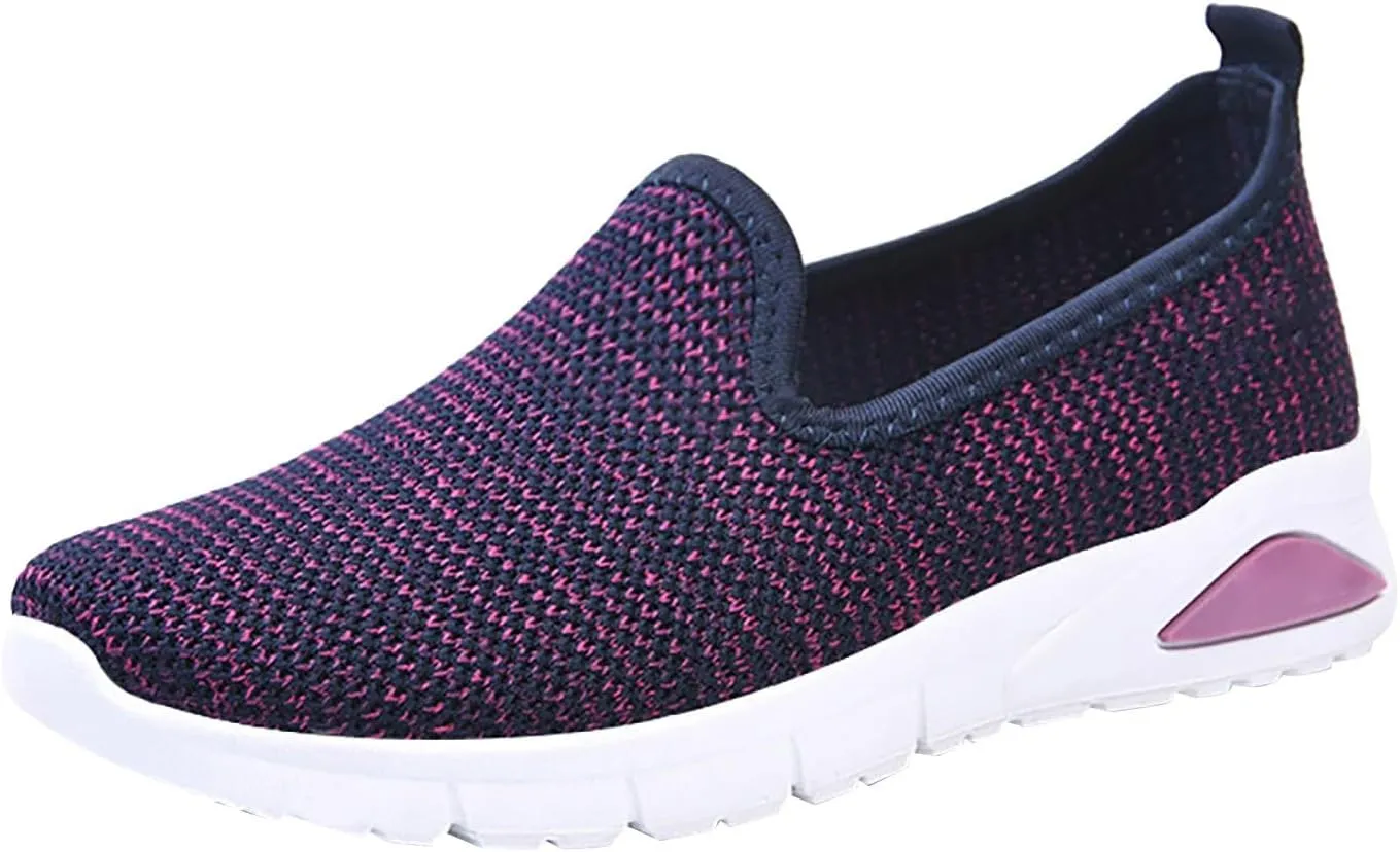 Womens Trainers Slip-On Shoes Breathable Woven Walking Foam Shoes with Wedge Heel for Indoor Use (5 UK Purple)