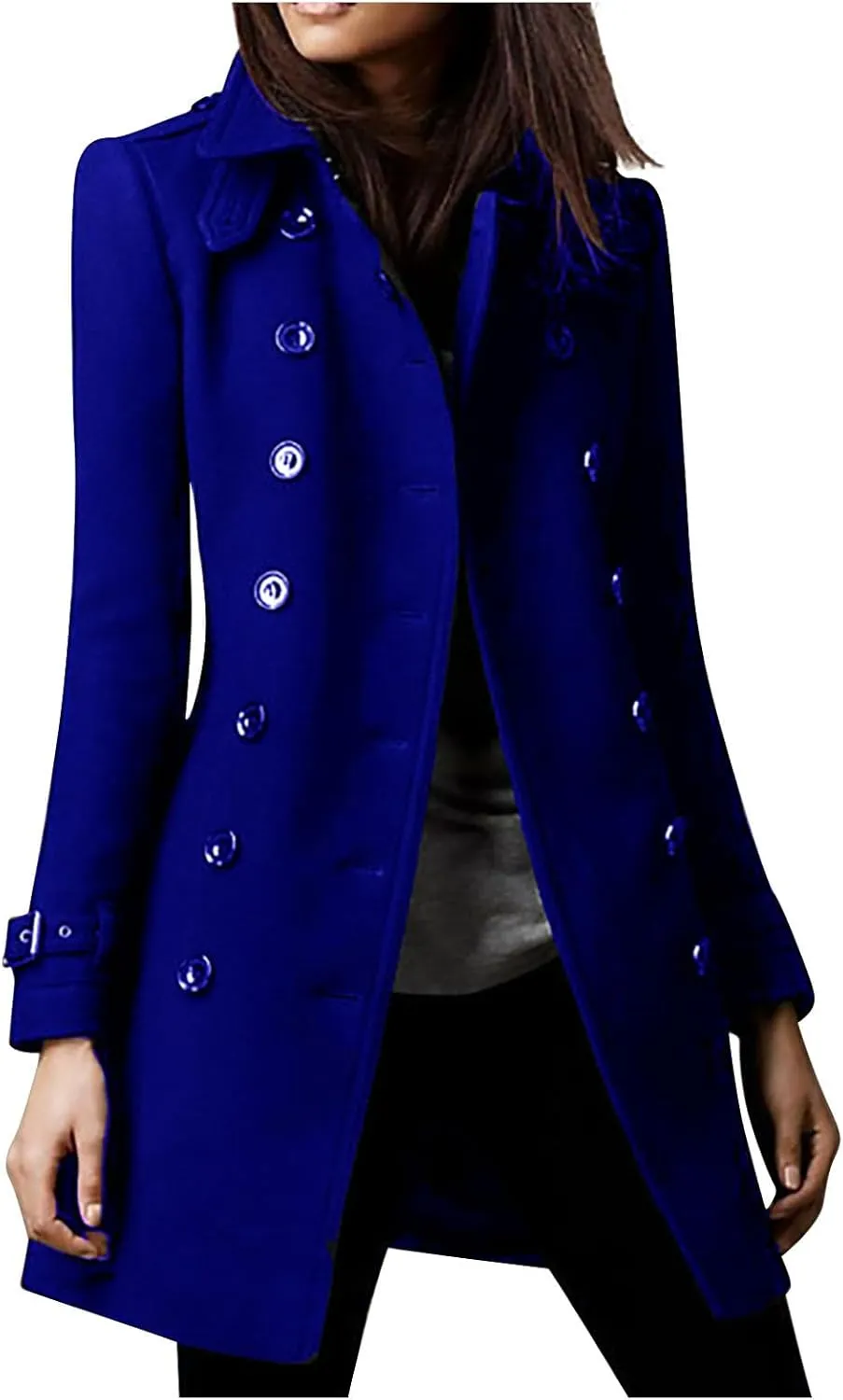Women's Trendy Woolen Coat Long Sleeve Button V-Neck Casual Jacket Cardigan Solid Color Slim Fashion Overcoat
