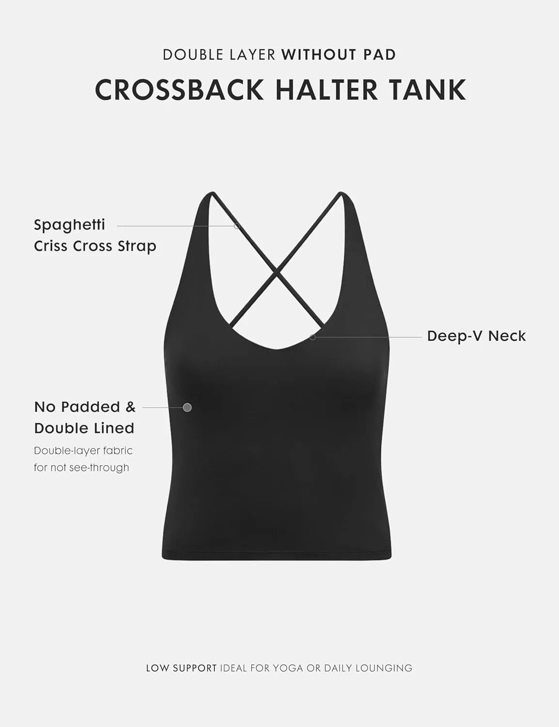 Womens V Neck Tank Tops Double Lined No Padded Spaghetti Criss Cross Strap Statement Strappy Back Casual Crop Top
