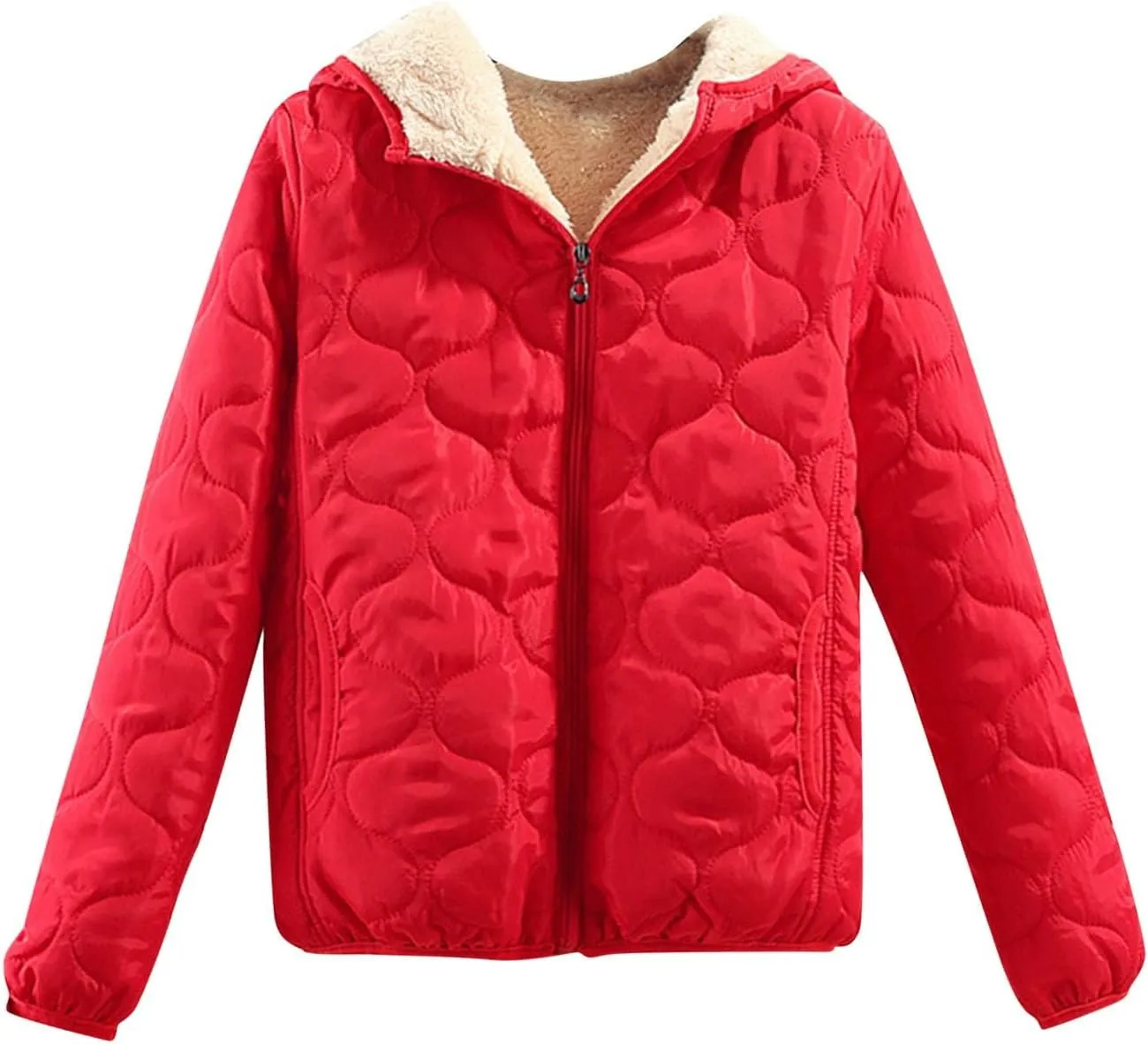 Women's Warm Hooded Down Jacket Full Zip Long Sleeve Sherpa Fleece Lined Quilted Lightweight Jackets Outerwear Coat