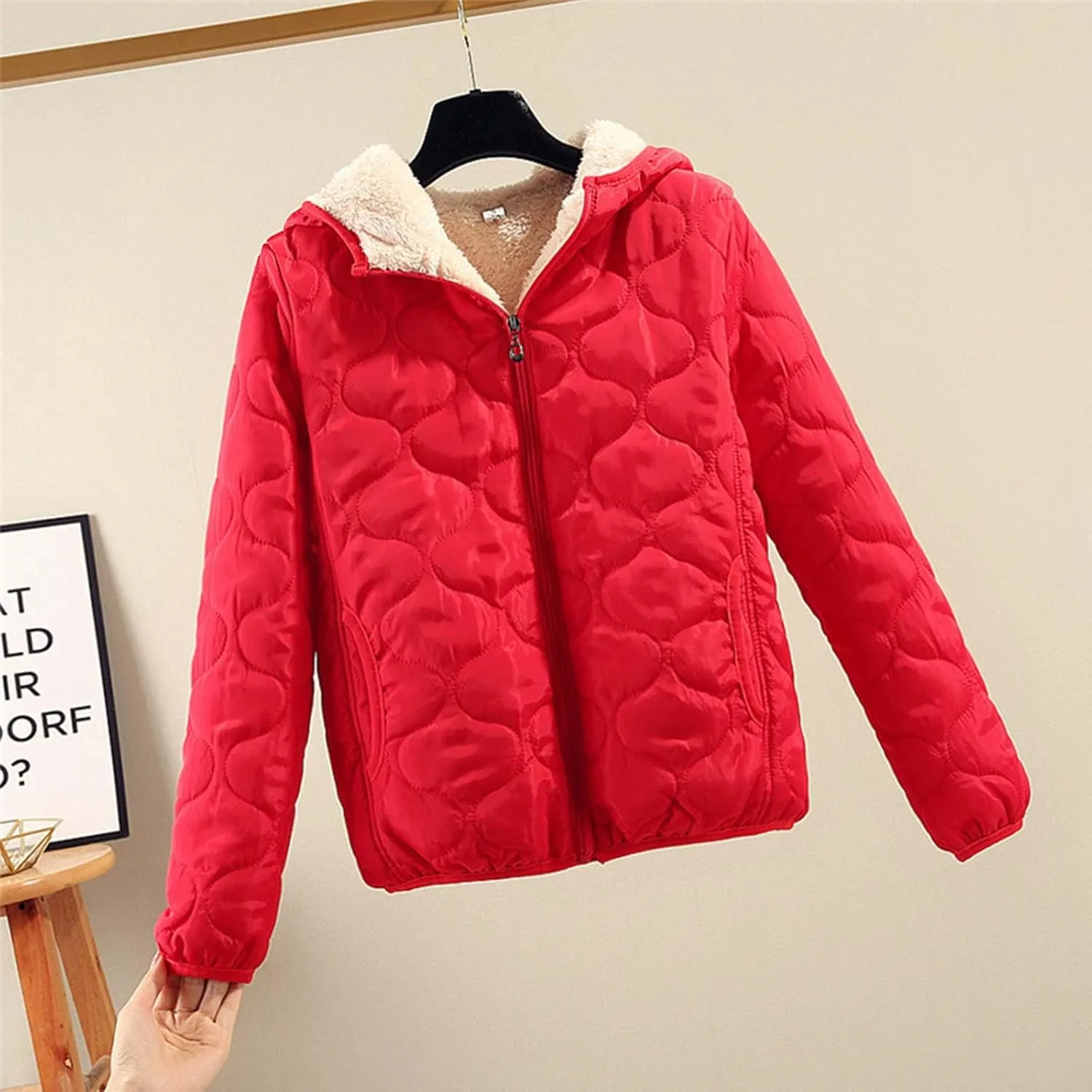 Women's Warm Hooded Down Jacket Full Zip Long Sleeve Sherpa Fleece Lined Quilted Lightweight Jackets Outerwear Coat