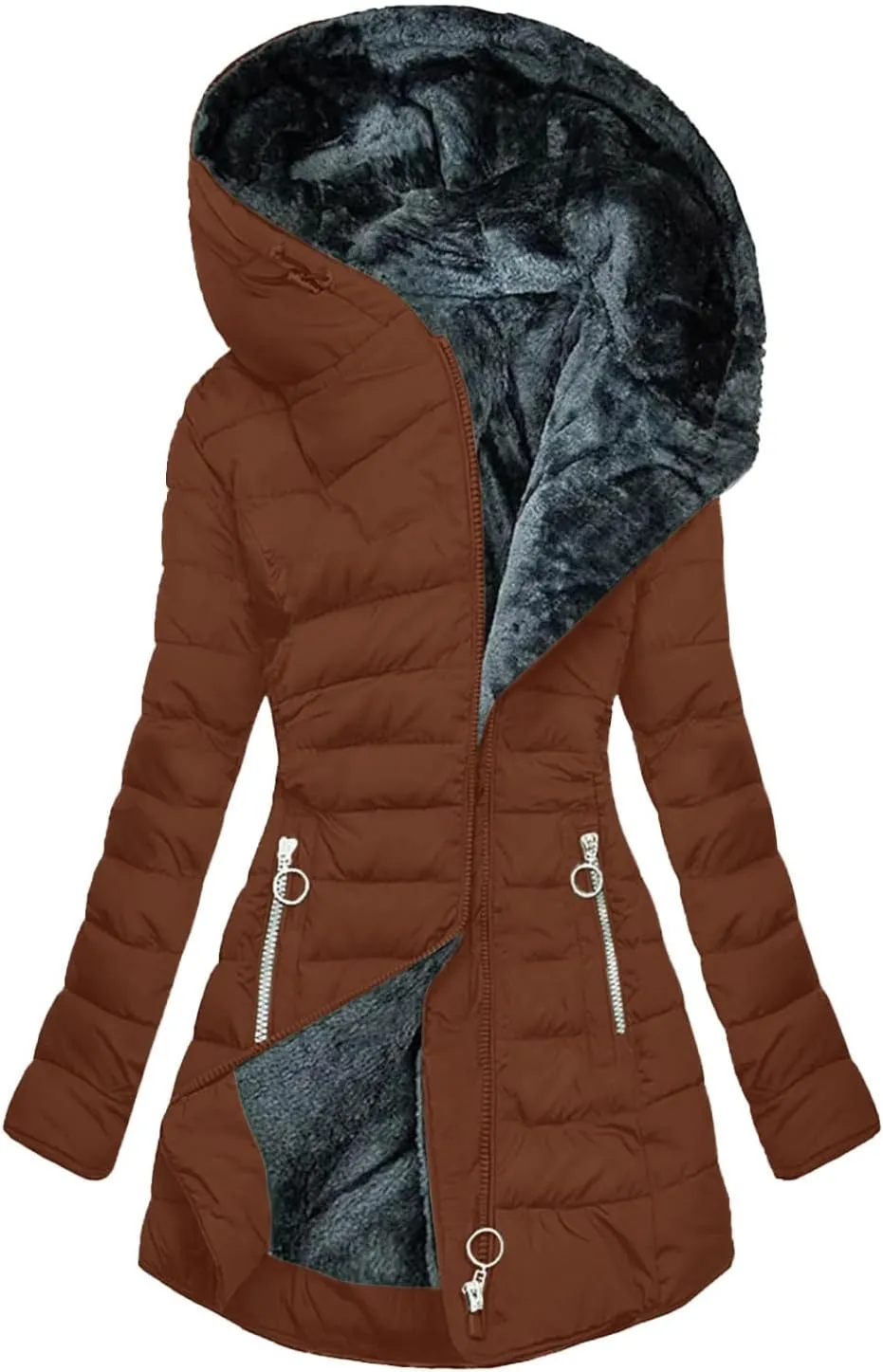 Womens Winter Coats Warm Hooded Sherpa Lined Parkas Jacket Thick Fleece Outerwear Faux Fur Plus Size Puffer Down Jackets
