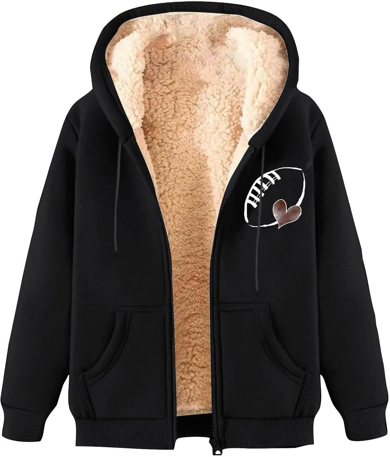 Womens Zip Up Hoodies Graphic Fleece Sherpa Lined Jacket Casual Long Sleeve Hooded Sweatshirt Fall Warm Winter Coat