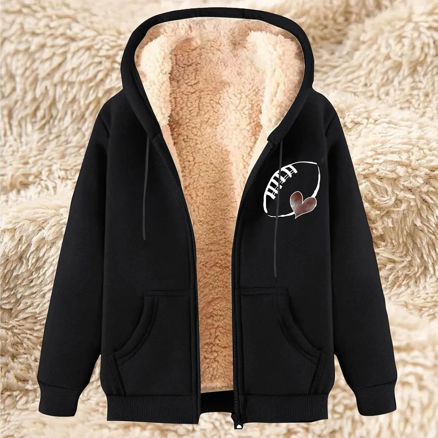 Womens Zip Up Hoodies Graphic Fleece Sherpa Lined Jacket Casual Long Sleeve Hooded Sweatshirt Fall Warm Winter Coat