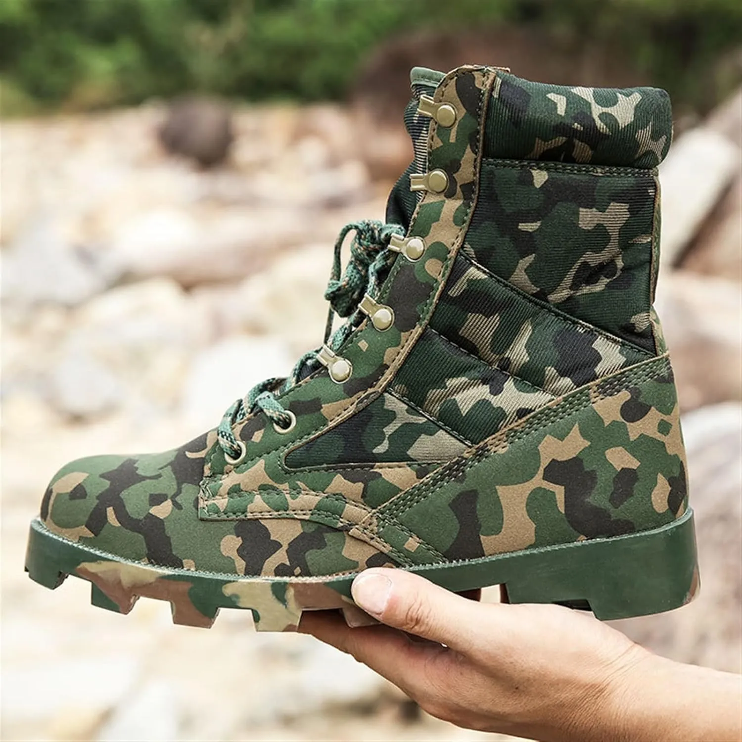 Wygwlg Mens Military Tactical Work Boots Wide, Men's Lightweight Non Slip High Top Lace up Breathable Army Camouflage Boots, Army Hunting Jungle Hiking Boots, for Camping Hiking Work Combat