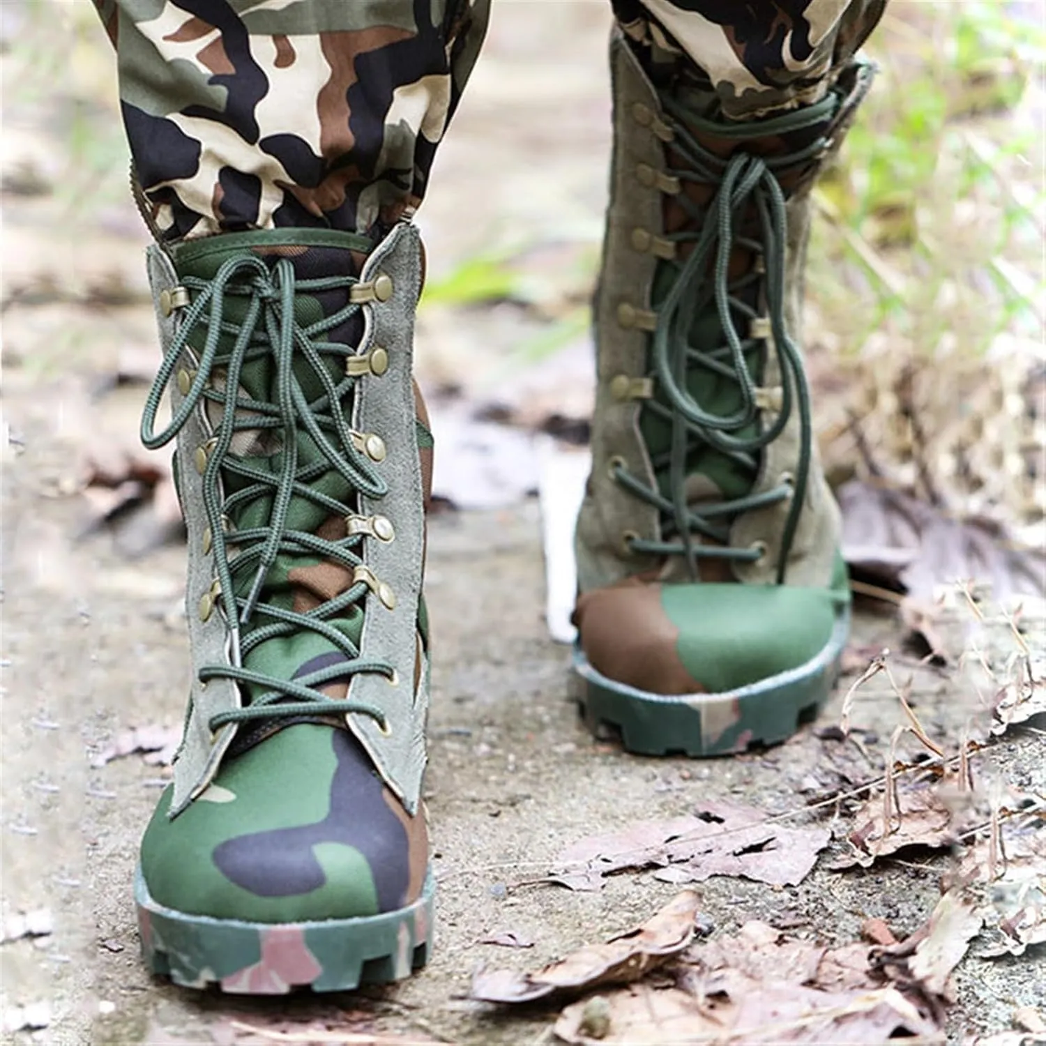 Wygwlg Mens Military Tactical Work Boots Wide, Men's Lightweight Non Slip High Top Lace up Breathable Army Camouflage Boots, Army Hunting Jungle Hiking Boots, for Camping Hiking Work Combat