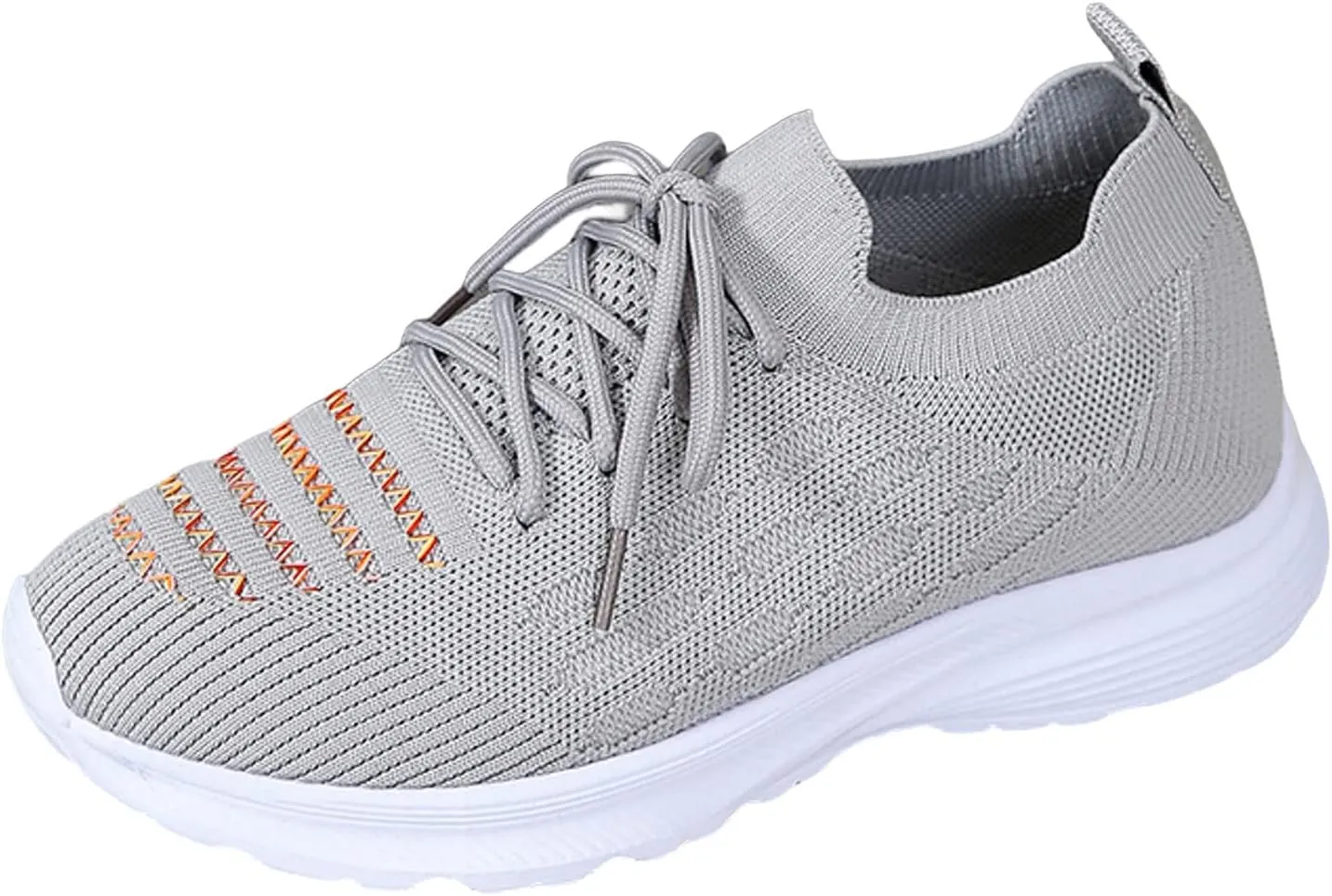 Yellow Women's SpSummer Sports Shoes Flat Bottom Lightweight Bow Tie Woven Mesh Breathable Embroidered Stripes Comfortable Clinic Shoes Women 37 (9 UK Gray)