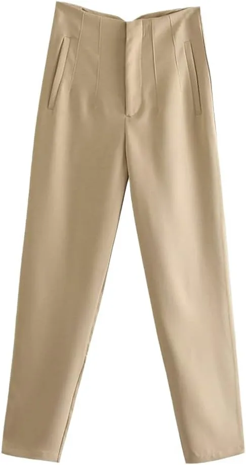 YIOLEAMP Women Solid Office Lady Harem Pants, High Waist Work Suit Pants, Chic Elegant Pencil Trousers