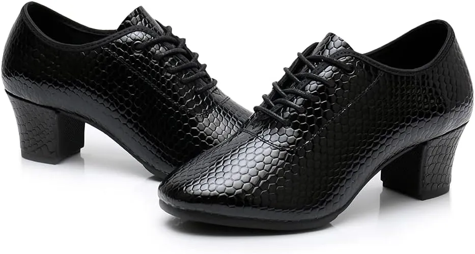 YKXLM Standard Latin Dance Practice Ballroom Dance Shoes Lace Up Closed Toe Teaching Shoes with Fashion Material,Model MF-STW