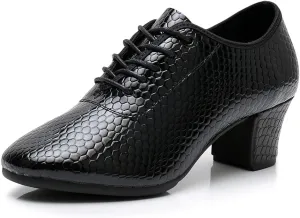 YKXLM Standard Latin Dance Practice Ballroom Dance Shoes Lace Up Closed Toe Teaching Shoes with Fashion Material,Model MF-STW