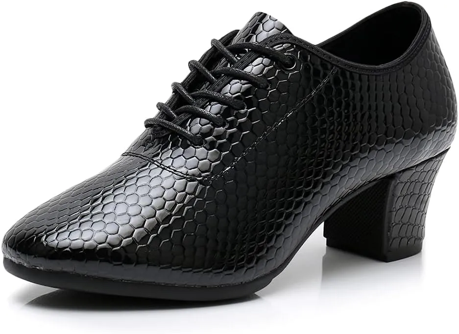 YKXLM Standard Latin Dance Practice Ballroom Dance Shoes Lace Up Closed Toe Teaching Shoes with Fashion Material,Model MF-STW