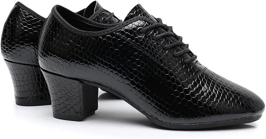 YKXLM Standard Latin Dance Practice Ballroom Dance Shoes Lace Up Closed Toe Teaching Shoes with Fashion Material,Model MF-STW