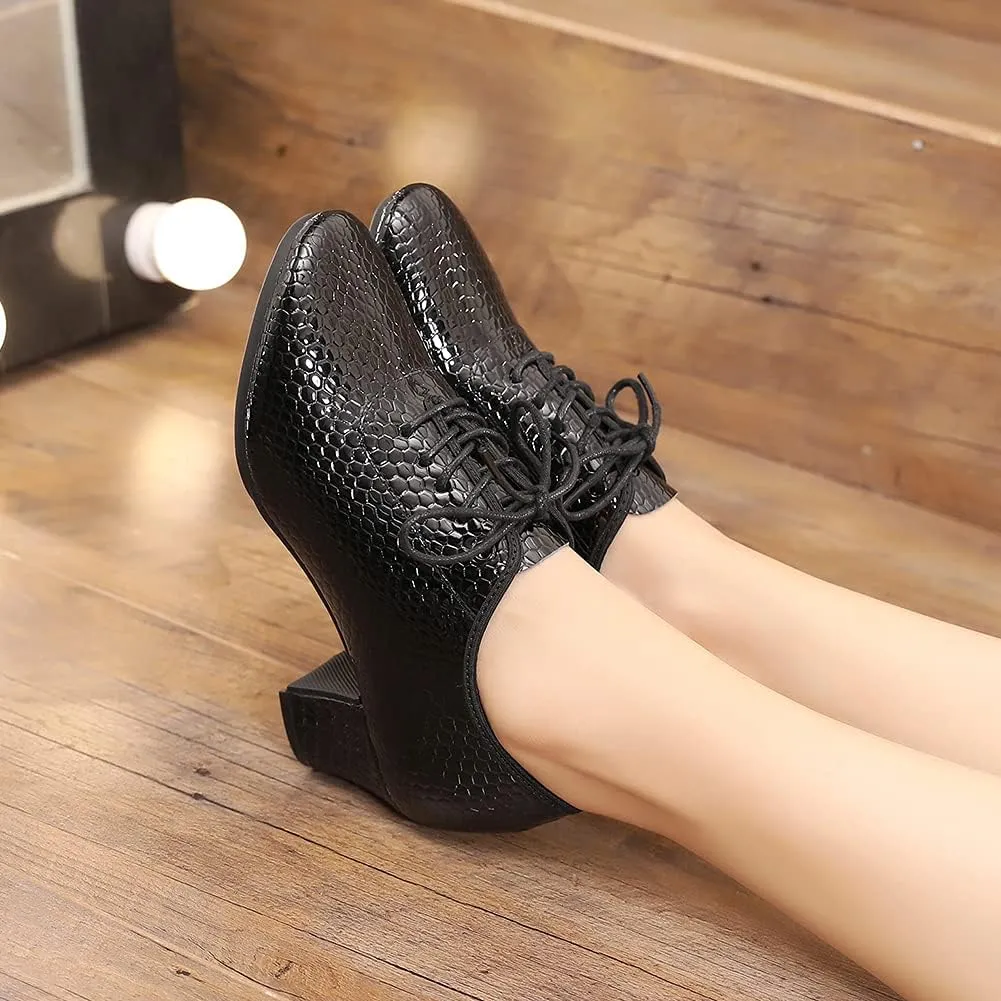 YKXLM Standard Latin Dance Practice Ballroom Dance Shoes Lace Up Closed Toe Teaching Shoes with Fashion Material,Model MF-STW