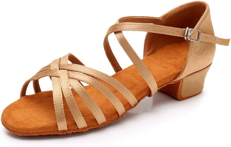 YKXLM Women's Satin Latin Dance Shoes Ballroom Salsa Tango Professional Performance Practice Dancing Shoes, Model WH1202
