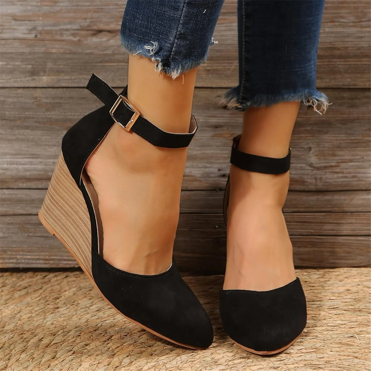 ZSpzx Pointed Toe Platform Wedge Sandals for Women Closed Toe Slingback High Heel Strappy Orthopedic Sandal with Adjustable Ankle Strap Summer Pumps Dressy Shoes for Wedding Bridal Evening Cocktail