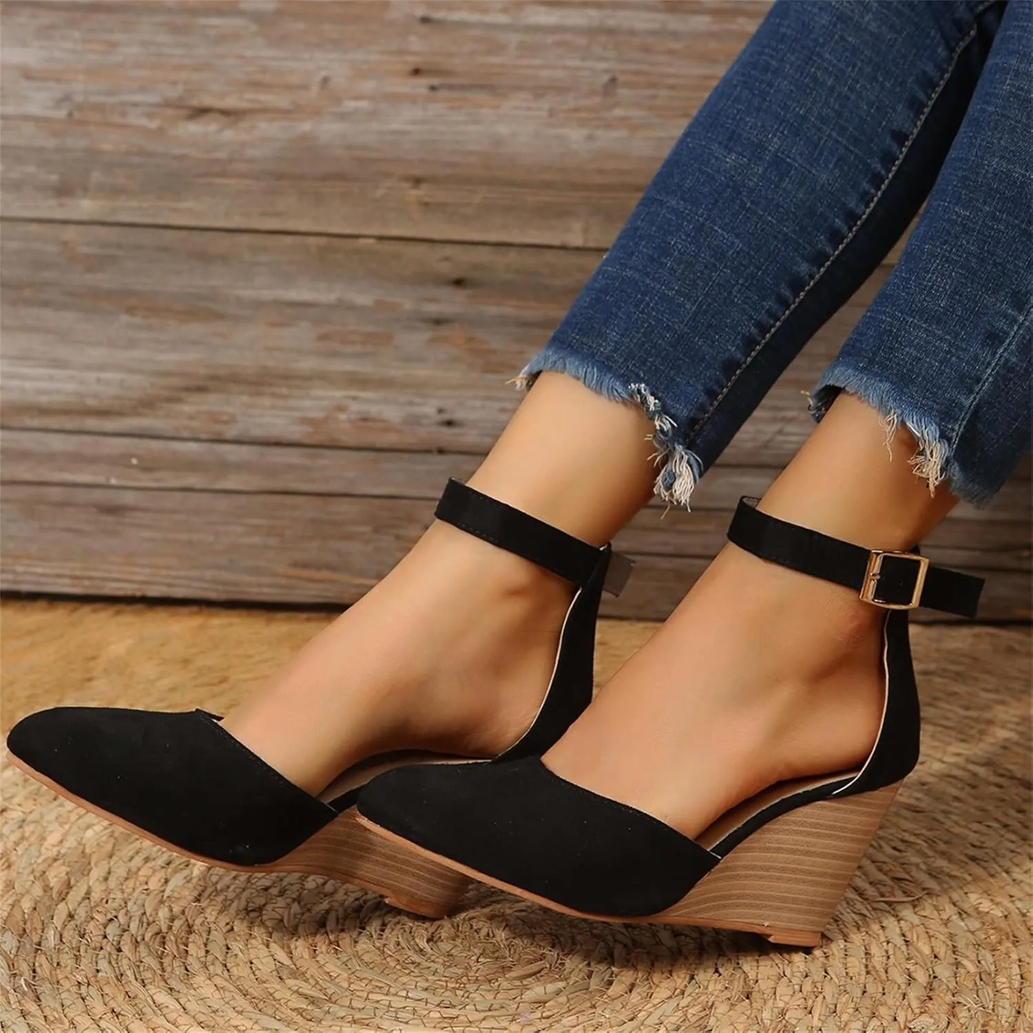 ZSpzx Pointed Toe Platform Wedge Sandals for Women Closed Toe Slingback High Heel Strappy Orthopedic Sandal with Adjustable Ankle Strap Summer Pumps Dressy Shoes for Wedding Bridal Evening Cocktail