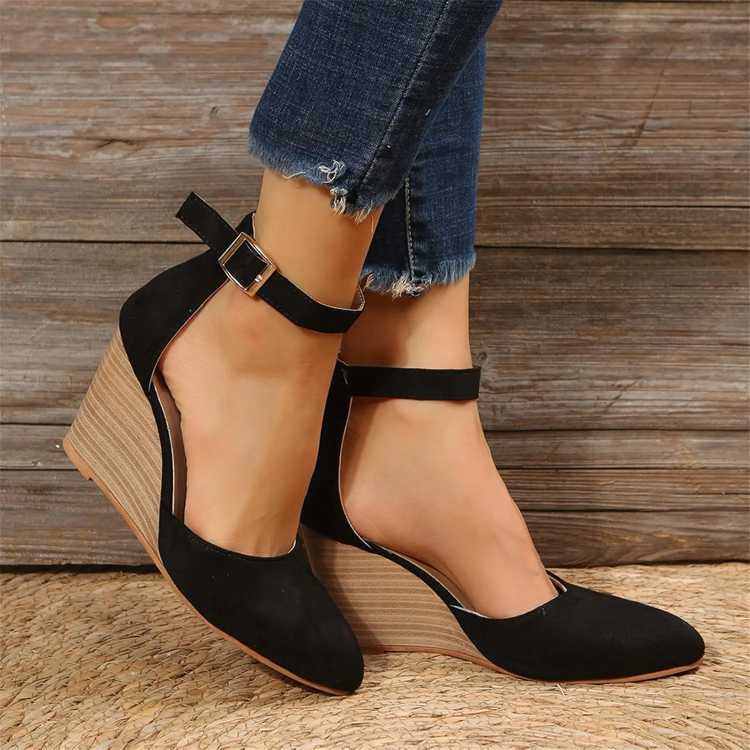 ZSpzx Pointed Toe Platform Wedge Sandals for Women Closed Toe Slingback High Heel Strappy Orthopedic Sandal with Adjustable Ankle Strap Summer Pumps Dressy Shoes for Wedding Bridal Evening Cocktail